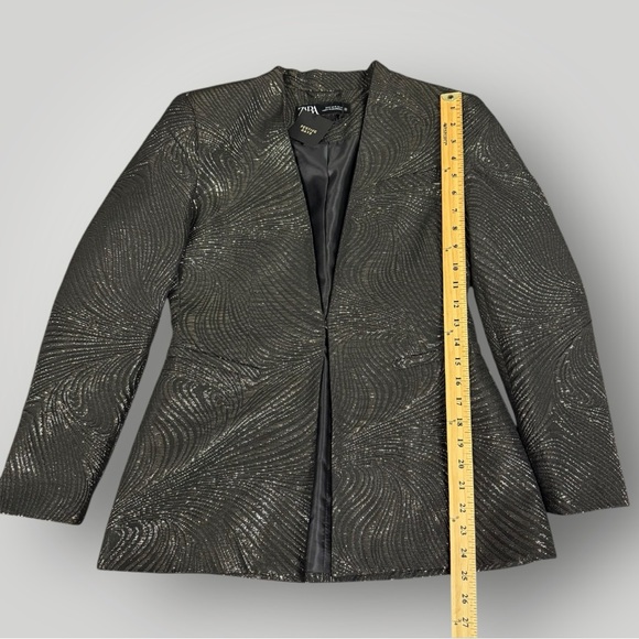 ZARA  GOLD JACQUARD LAPELLESS BLAZER 8073/379 SZ M - Picture 9 of 13